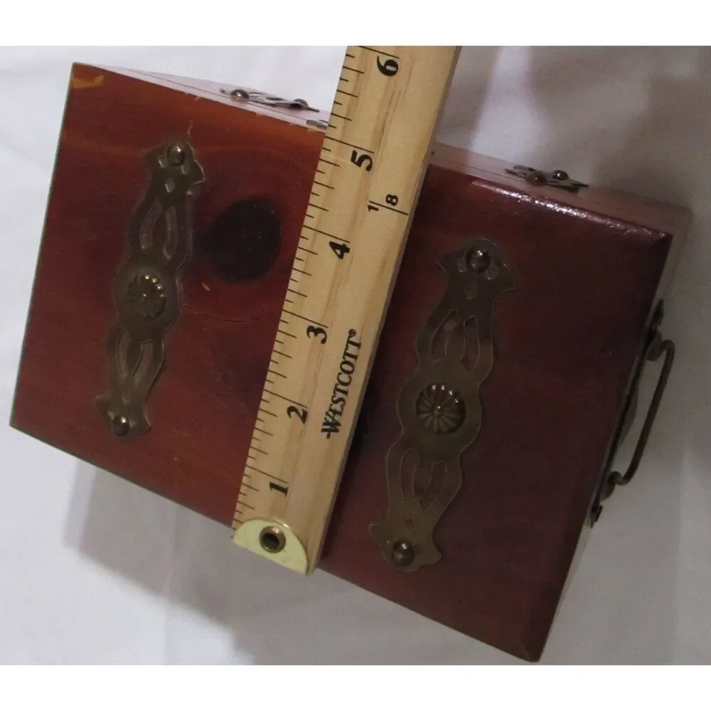 Vintage Wood Box Brass Hardware Shabby Chic Rustic jewelry trinket handles